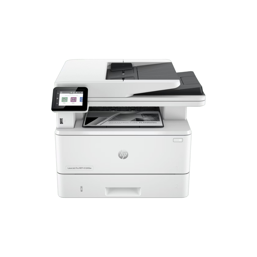 HP LaserJet Pro 4104fdw (2Z634A) – Business Monochrome Laser Printer with Fax, ADF, Duplex Printing, Wi-Fi, Network, Duplex Scanning, 3 Year Warranty - Front View