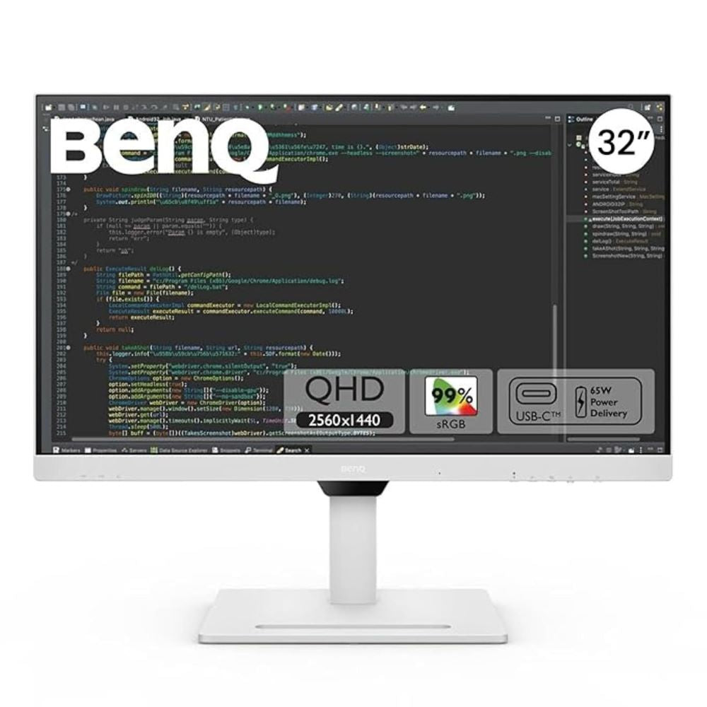 BenQ GW2790QT (White) – 27" 2K QHD IPS Borderless, 75Hz, 99% sRGB, USB-C/HDMI/DP, Speakers, 3 Year Onsite Warranty - Front View