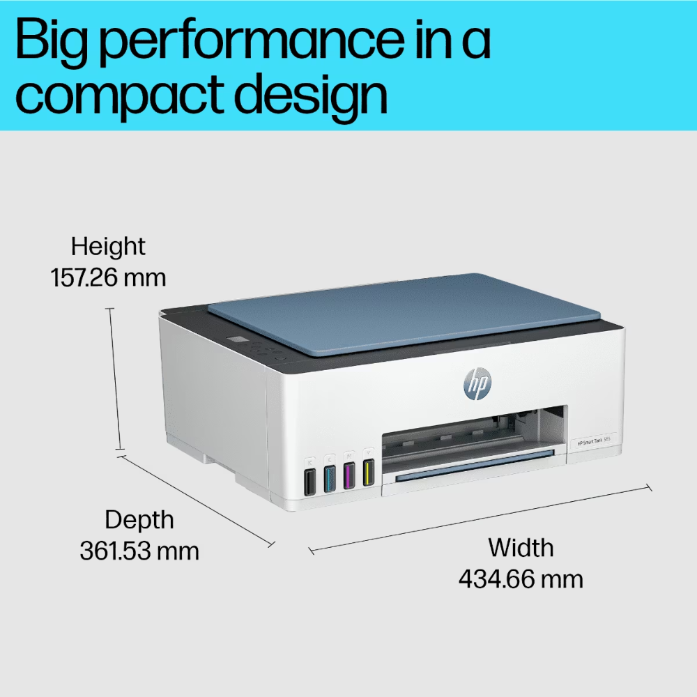 HP Smart Tank 585 (1F3Y4A) – Wireless All-in-One Ink Tank Printer, Copy/Scan/Print, 4000 Pages Black & 6000 Pages Color Yield, 1 Year Warranty - Side View