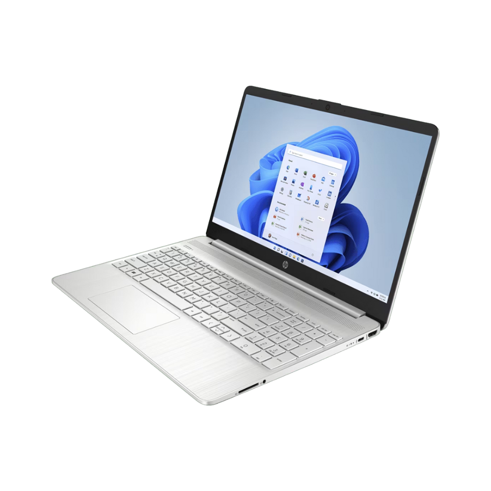 Partially open silver Lenovo laptop with visible keyboard and touchpad; Lenovo branding appears on both the lid and keyboard area.