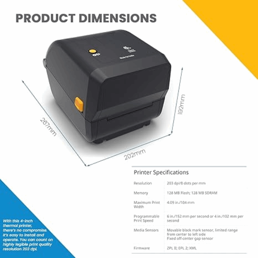 Zebra ZD23A42-30GG0GNZ – Thermal Transfer Barcode Printer, 203 dpi, USB, 2 Years Warranty - Top View