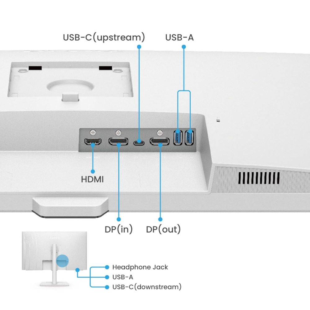 BenQ GW2790QT (White) – 27" 2K QHD IPS Borderless, 75Hz, 99% sRGB, USB-C/HDMI/DP, Speakers, 3 Year Onsite Warranty - Back View