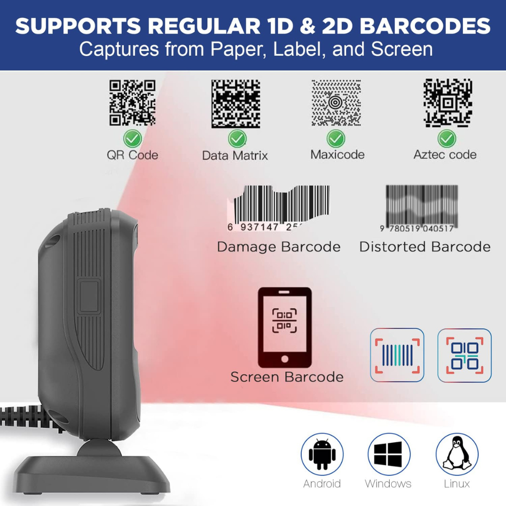 Newland NLS-FR4080-20 – Fixed Mount Barcode Scanner, 1280×800 CMOS, White LED, IP52, 1.2m Drop Resistance, USB & RS-232 - Side View