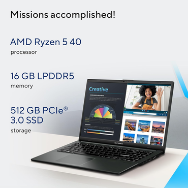 ASUS Vivobook 15 (E1504FA-BQ2116WS) – AMD Ryzen 5 Processor, 16GB DDR5 RAM, 512GB PCIe SSD, 15.6″ FHD Display, Windows 11 Home, Office Home 2024 - side view