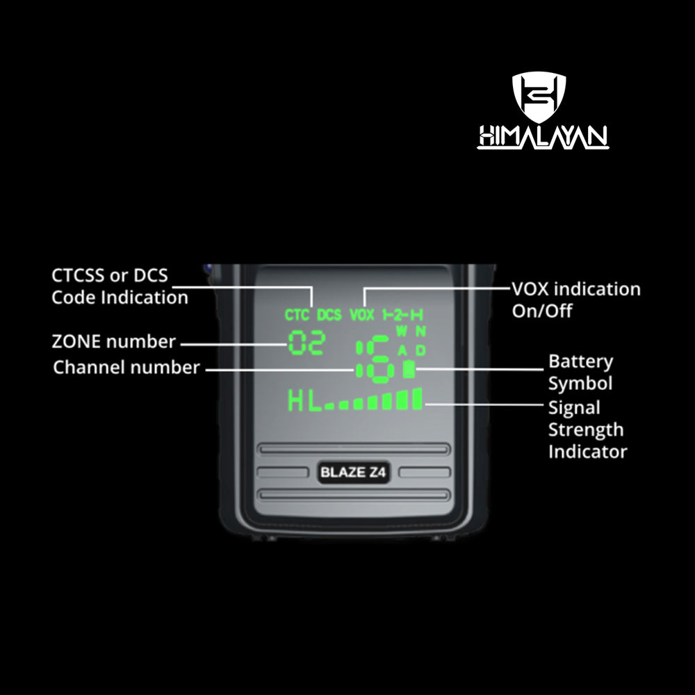 Himalayan Walkie Talkie Blaze Z4 – PMR Lic-Free 446 MHz, Long-Range, Rugged Design - Display view