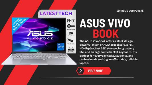 ASUS VivoBook review 2025 – Thin, fast, and perfect for work, study, and casual gaming. Available at Supreme Computers, your - trusted ASUS dealer in Chennai.