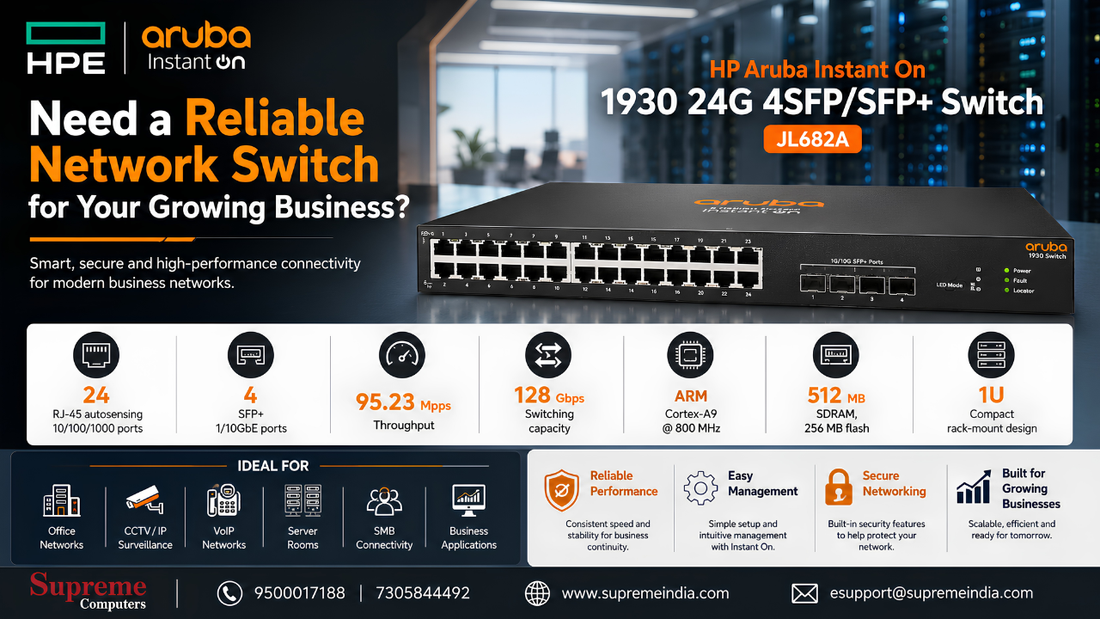 HP Aruba Instant On 1930 24G 4SFP/SFP+ Switch JL682A , Supreme Computers in Chennai