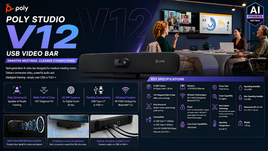 Why Choose Poly Studio V12 USB Video Bar for Meeting Rooms?
