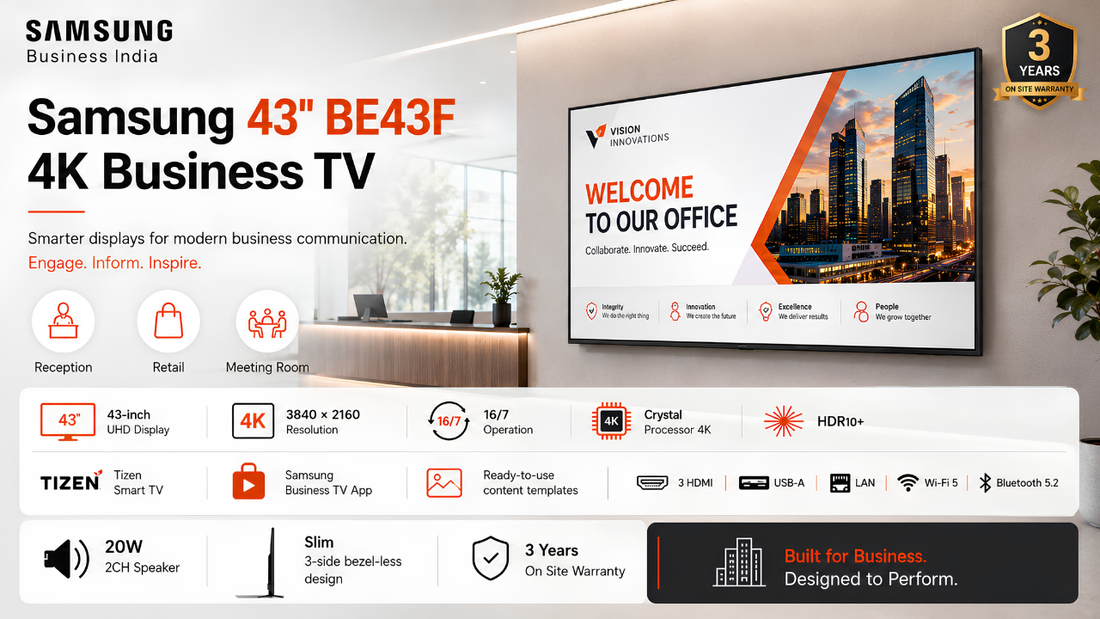  Samsung 43” BE43F LH43BEFH8GULXL&nbsp; 4K Business TV - Samsung Dealer in Chennai, Supreme Computers