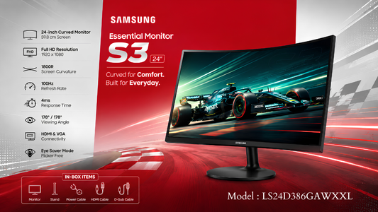 Samsung S3 LS24D386GAWXXL 24 Inch Curved Monitor Dealer in Chennai, Supreme Computers