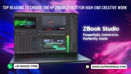 HP ZBook Studio high-end creative workstation laptop with Intel i9, NVIDIA RTX, 4K DreamColor display – Buy from Supreme Computers, trusted HP dealer in Chennai.