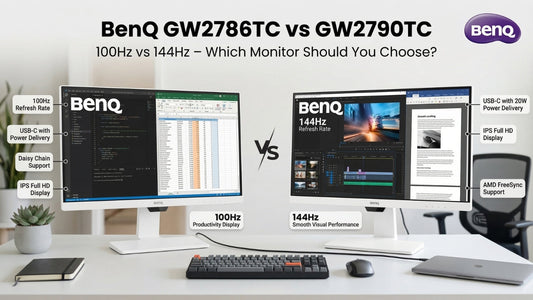 BenQ GW2786TC vs GW2790TC 27-inch IPS monitor comparison showing 100Hz vs 144Hz refresh rate productivity display