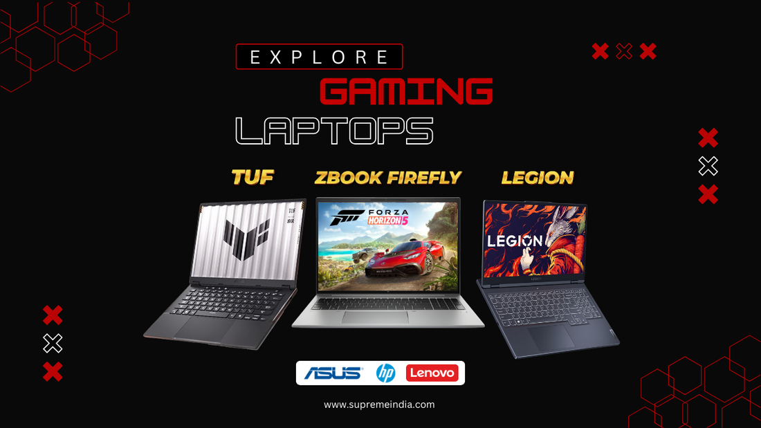 Best gaming laptops in Chennai featuring ASUS TUF, Lenovo Legion and HP ZBook Firefly available at Supreme Computers
