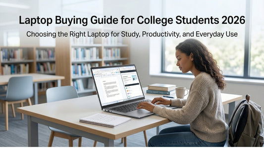 Laptop buying guide for college students 2026 showing HP, Lenovo, and ASUS student laptops with recommended specifications for study, productivity, and college use.