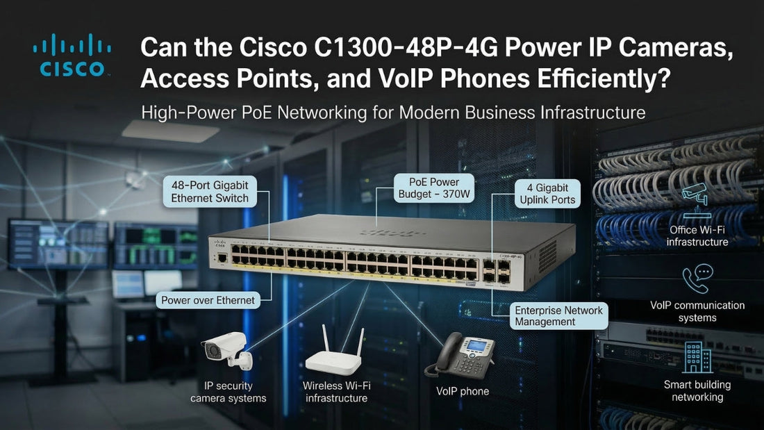 Cisco C1300-48P-4G 48-Port PoE Switch powering IP cameras, access points and VoIP phones for business networking in Chennai Tamil Nadu