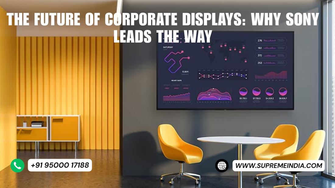 Sony Professional Display in a modern corporate meeting room with high-resolution screen and Supreme Computers dealer support in Chennai