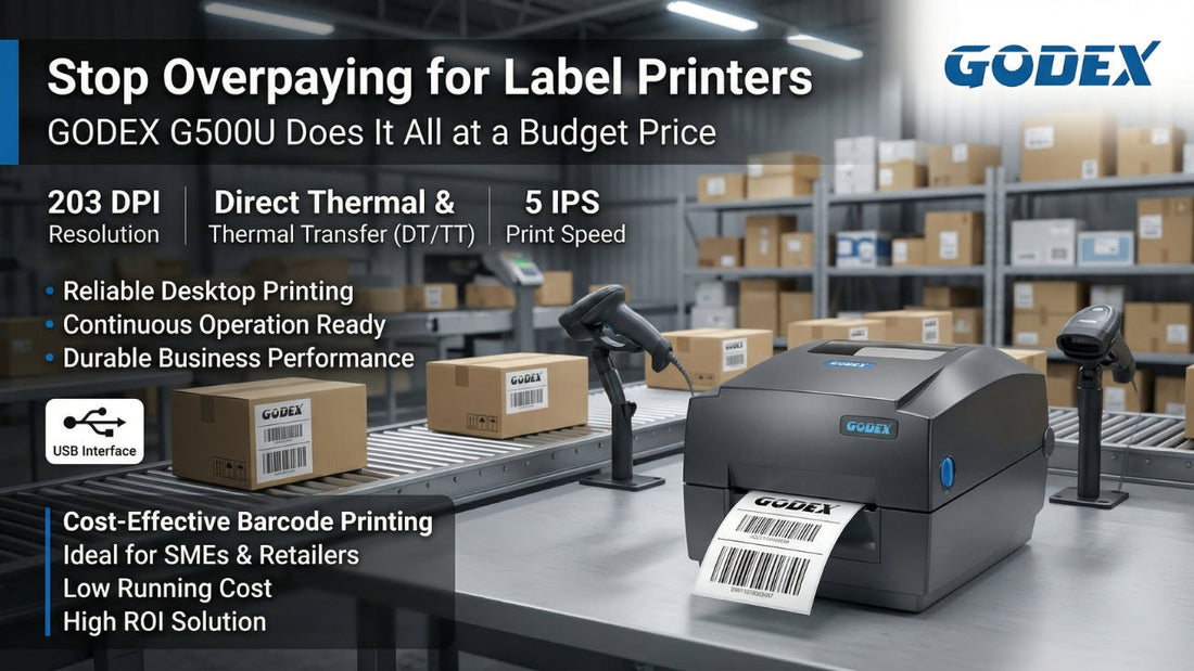GODEX G500U barcode printer for retail and warehouse use in Chennai Tamil Nadu with thermal transfer and direct thermal printing