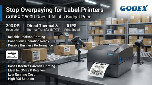 GODEX G500U barcode printer for retail and warehouse use in Chennai Tamil Nadu with thermal transfer and direct thermal printing