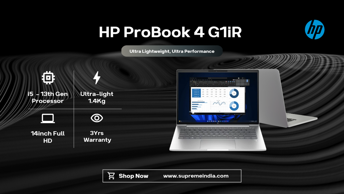 HP ProBook 4 G1iR business laptop with Intel i5 13th Gen, 14-inch Full HD display, available from HP dealer in Chennai