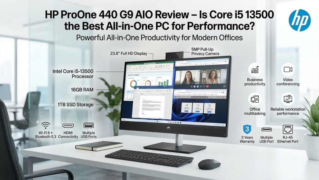 HP ProOne 440 G9 All in One PC with Intel Core i5 13th Gen processor and 23.8 inch display for office productivity