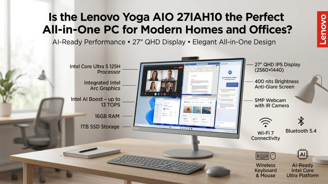 Lenovo Yoga AIO 27IAH10 all-in-one PC with 27-inch QHD display, Intel Core Ultra processor, premium desktop available from Lenovo dealer in Chennai, Tamil Nadu