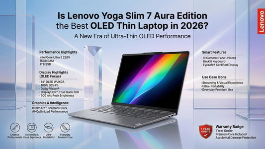 Lenovo Yoga Slim 7 Aura Edition OLED ultra thin premium laptop with Intel Core Ultra processor and sleek aluminum design