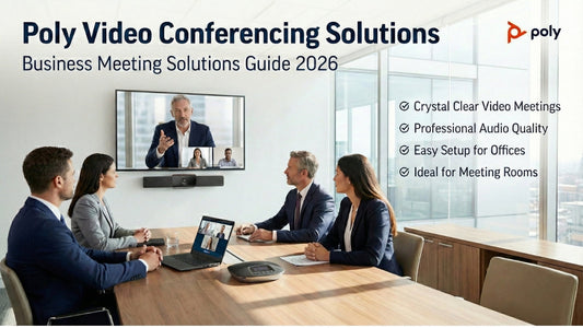 Poly Video Conferencing Solutions meeting room setup with professional camera, speaker, and display for business offices in Chennai