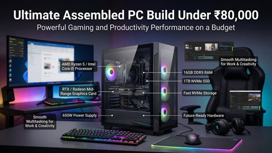 Powerful gaming PC build under ₹80,000 in India with RGB setup, RTX graphics, Ryzen or Intel processor, 16GB RAM and SSD for high-performance gaming and productivity in Chennai Tamil Nadu