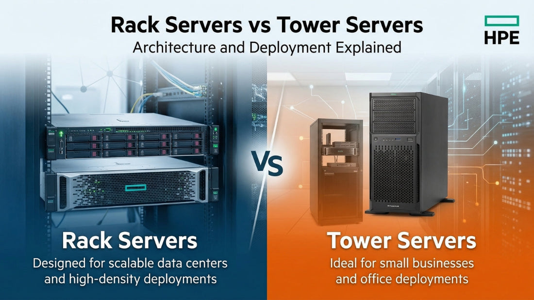 Rack servers vs tower servers comparison showing architecture, scalability, deployment environments, and enterprise server infrastructure differences