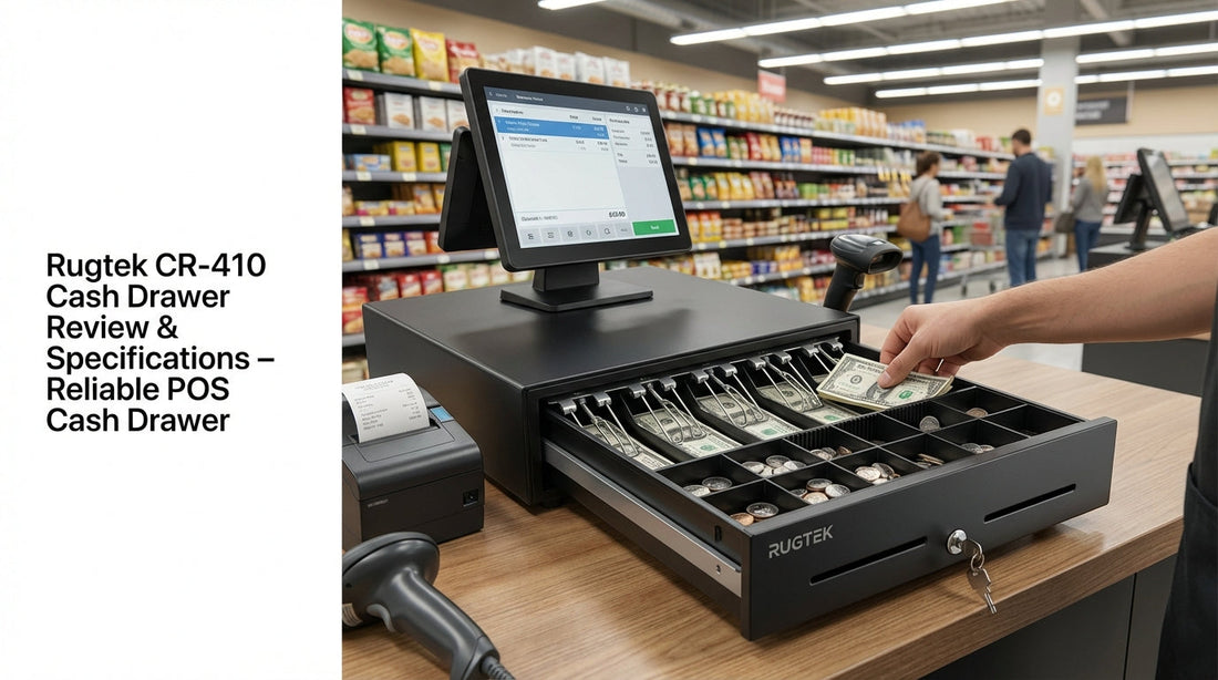 Rugtek CR-410 Cash Drawer for POS billing counter with secure lock and metal body available in Chennai at Supreme Computers