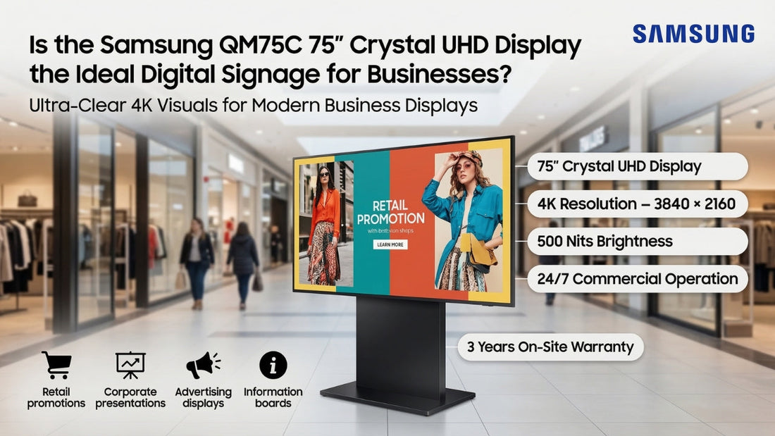 Samsung QM75C 75 inch Crystal UHD digital signage display for business retail promotion