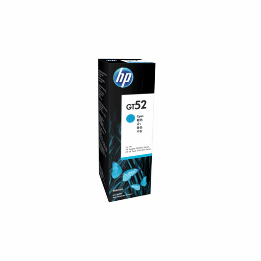 HP GT52 70ml Cyan Original Ink Bottle (M0H54AA) – For HP GT & DeskJet Printers, 8000 Pages - Front View