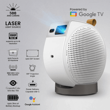 Benq Projector GV50 – Full HD, 1000 Lumens, 30,000 Hrs Light Source, Auto Keystone & Focus, 20W 2.1CH Speakers, Wireless Projection, OTT Support, 3 Years Warranty - Front View