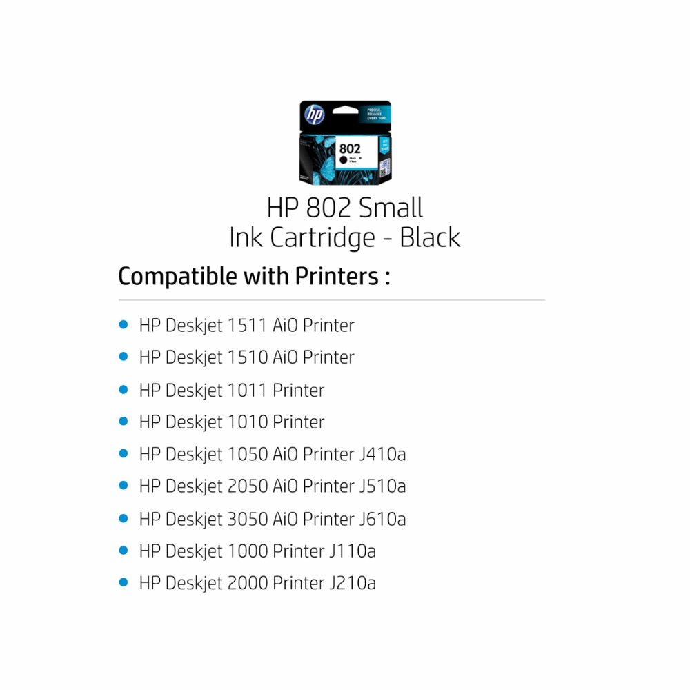 HP 802 CH561ZZ – Small Black Ink Cartridge, 120 Pages - Front View