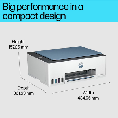HP Smart Tank 580 (1F3Y2A) – Wireless All-in-One Ink Tank Printer, Copy/Scan/Print, 1 Year Warranty + 1 Year Additional on Registration - Side View