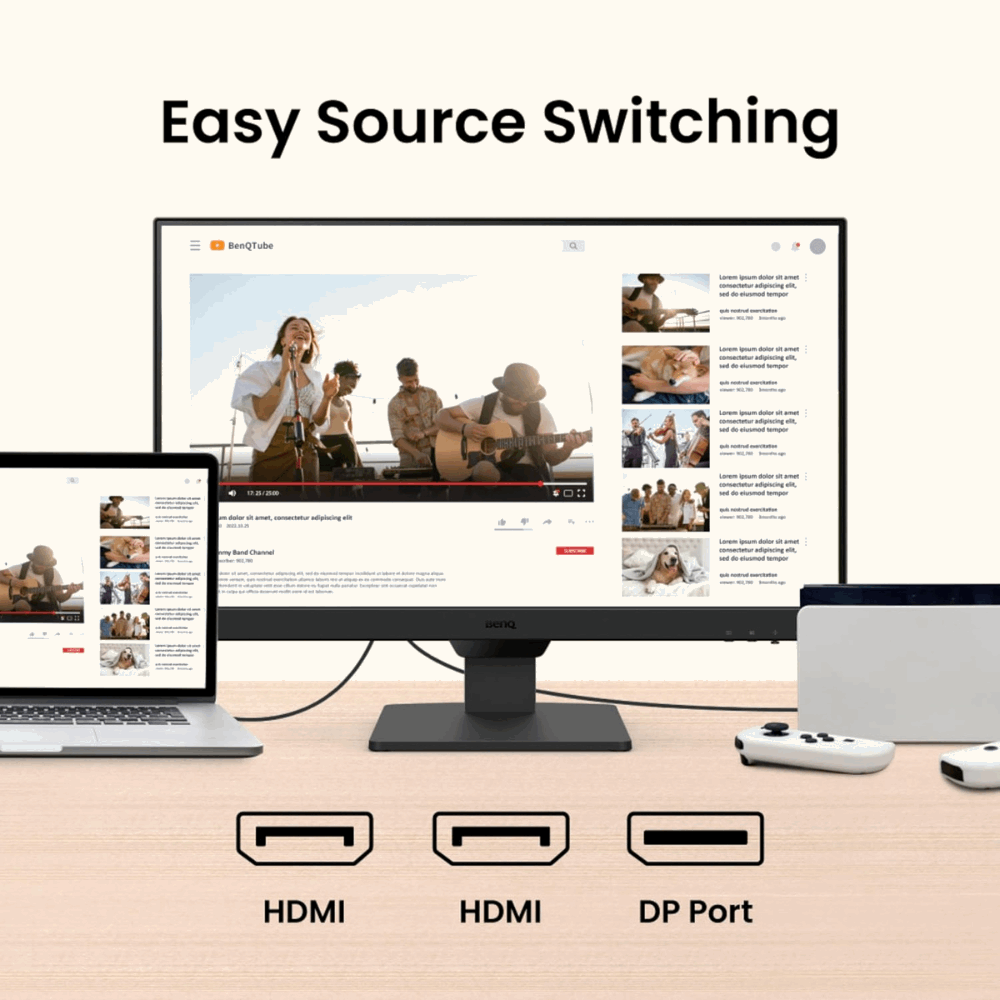 BenQ GW2490T – 23.8" FHD IPS Borderless, 100Hz, 99% sRGB, HDMI/DP, Speakers, Coding Mode, Height Adjustable, Wall Mount, 3 Year Onsite Warranty - Front View