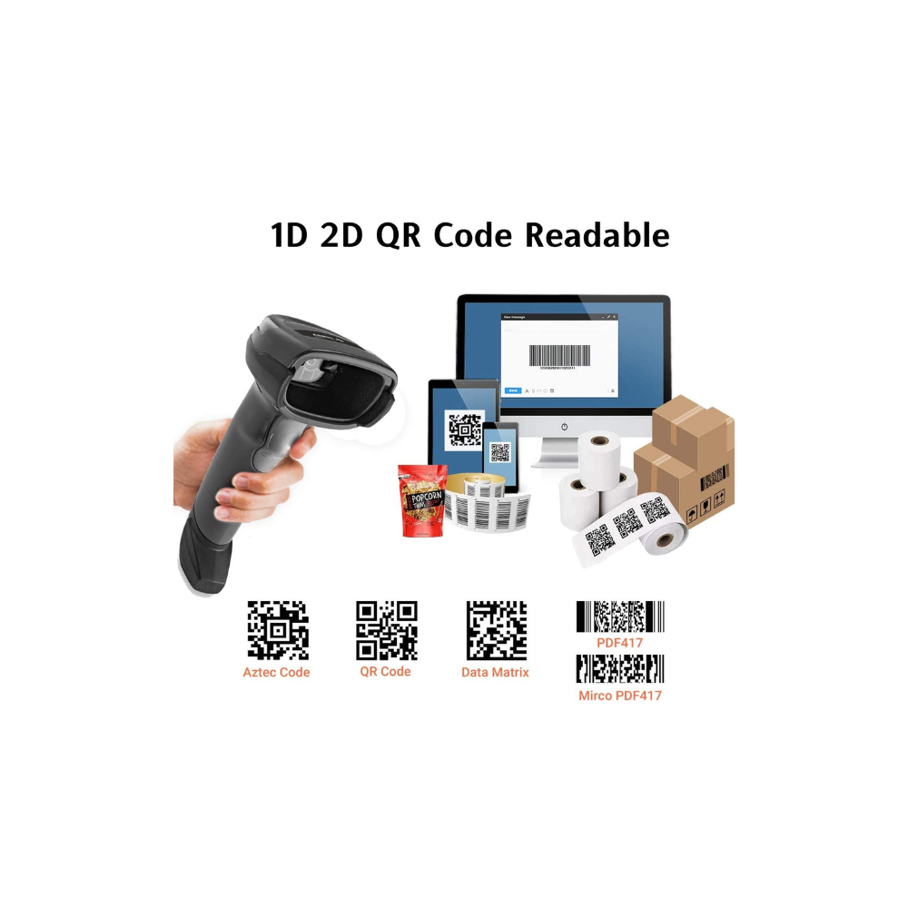 Zebra DS4608-XD7U2104ZVY – 2D Wired Barcode Scanner, Black USB Kit (India Only), Shielded USB Cable, 5 Year Warranty - QR View