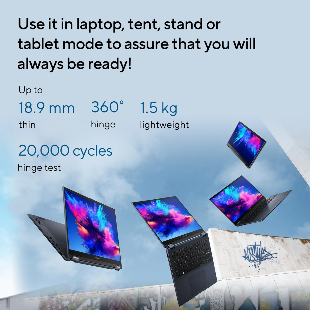 ASUS Vivobook S14 Flip TP3402VAO-LZ612WS – Intel® Core™ i5-13420H, 14" WUXGA Touch, 16GB DDR4, 512GB SSD, Backlit KB, Win 11 Home, MS Office 2024, 1 Year Warranty - Spec View