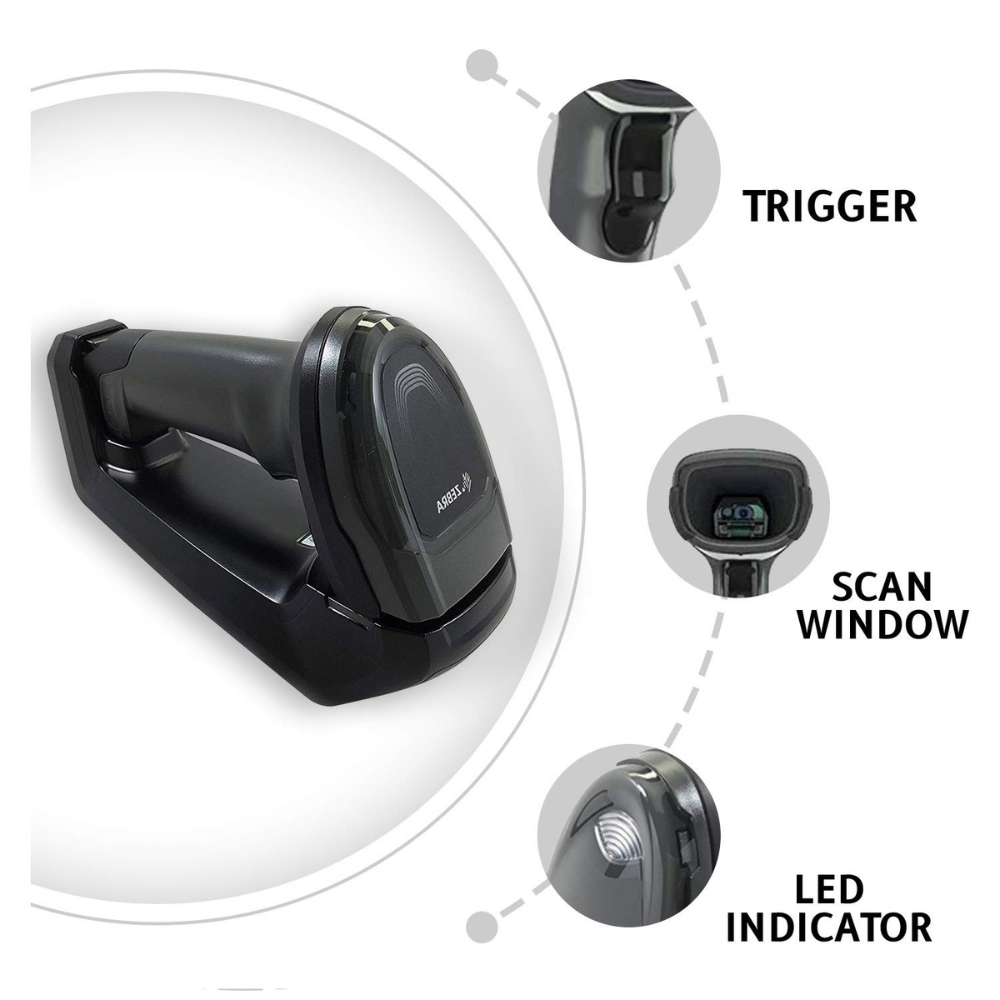 Zebra DS8178-SR7U2100SFK – 2D Cordless Barcode Scanner, 1D/2D Imager, USB, Handheld, IP52, 3 Year Warranty - Explain View