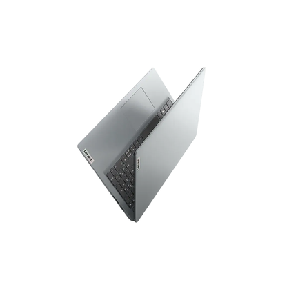 Silver HP laptop showing Windows 11 start menu with application icons; features a full-sized keyboard, touchpad, and side ports.