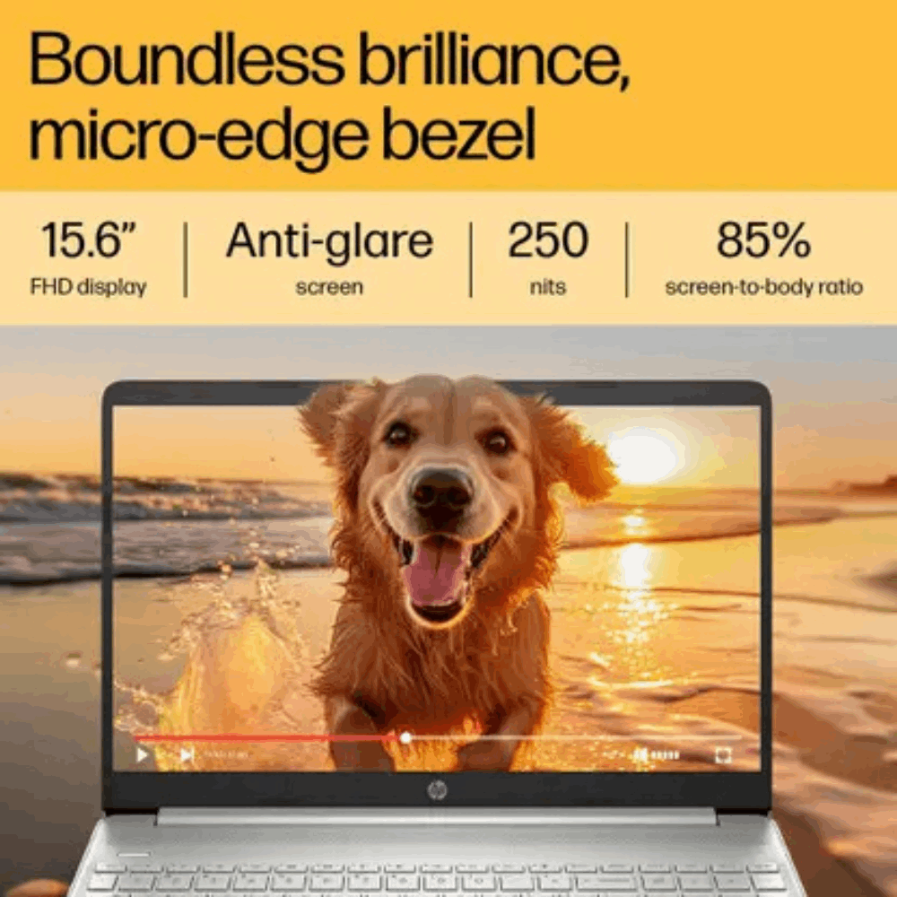 HP 15s Ryzen 5 7520U 15-fc0028AU Laptop – 15.6" FHD, 8GB RAM, 512GB SSD, Win 11, MS Office, Backlit Keyboard, Natural Silver