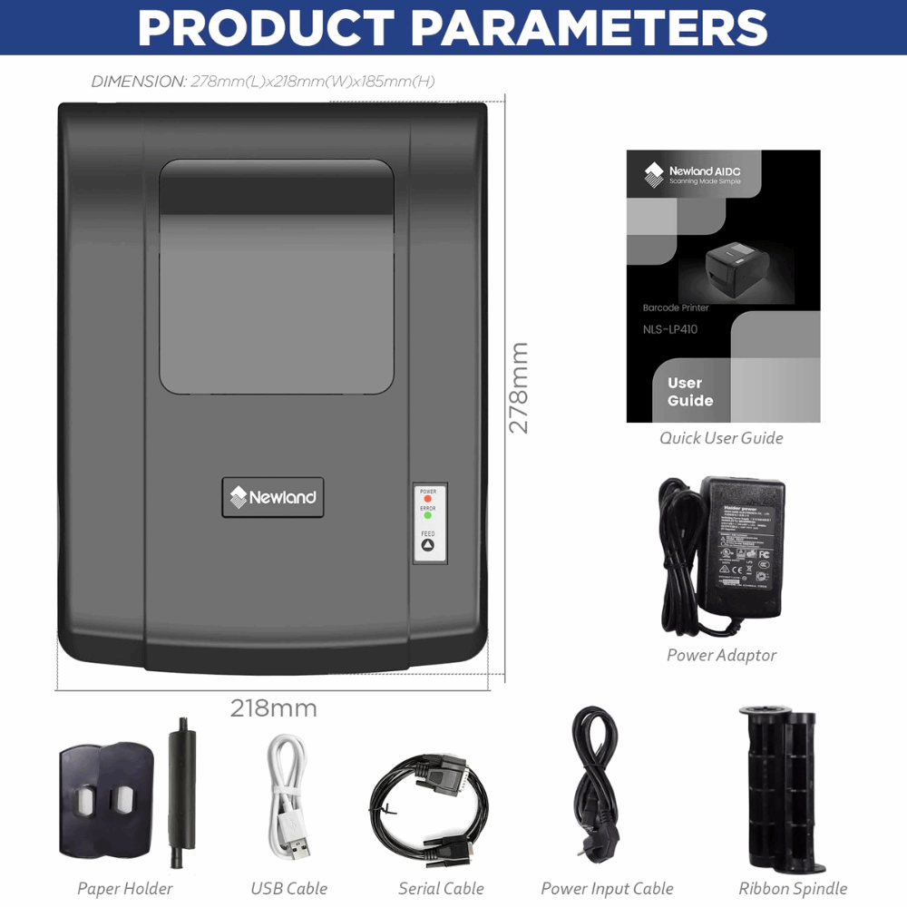 NLS LP410-IN – Thermal Transfer/Direct Thermal Label Printer, 4.25" (108mm), 203 dpi, 127mm/sec, 8MB SDRAM, 4MB Flash, USB, Optional Ethernet/Serial - product explain View