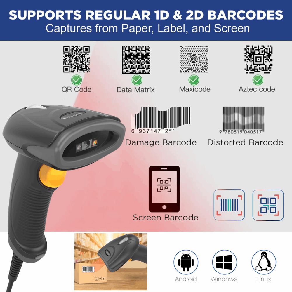 Newland NLS-HR2081-SO – Handheld Barcode Scanner, 640×480 CMOS Sensor, IP42, 1.2m Drop Resistance, USB & RS-232 - Front View