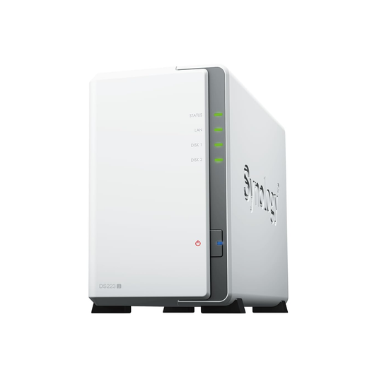 Synology DS223j 2-Bay NAS Storage Server – Realtek RTD1619B Quad-Core, 1GB DDR4 RAM, Up to 32TB Capacity, Gigabit LAN, DSM OS, 2 Years Warranty