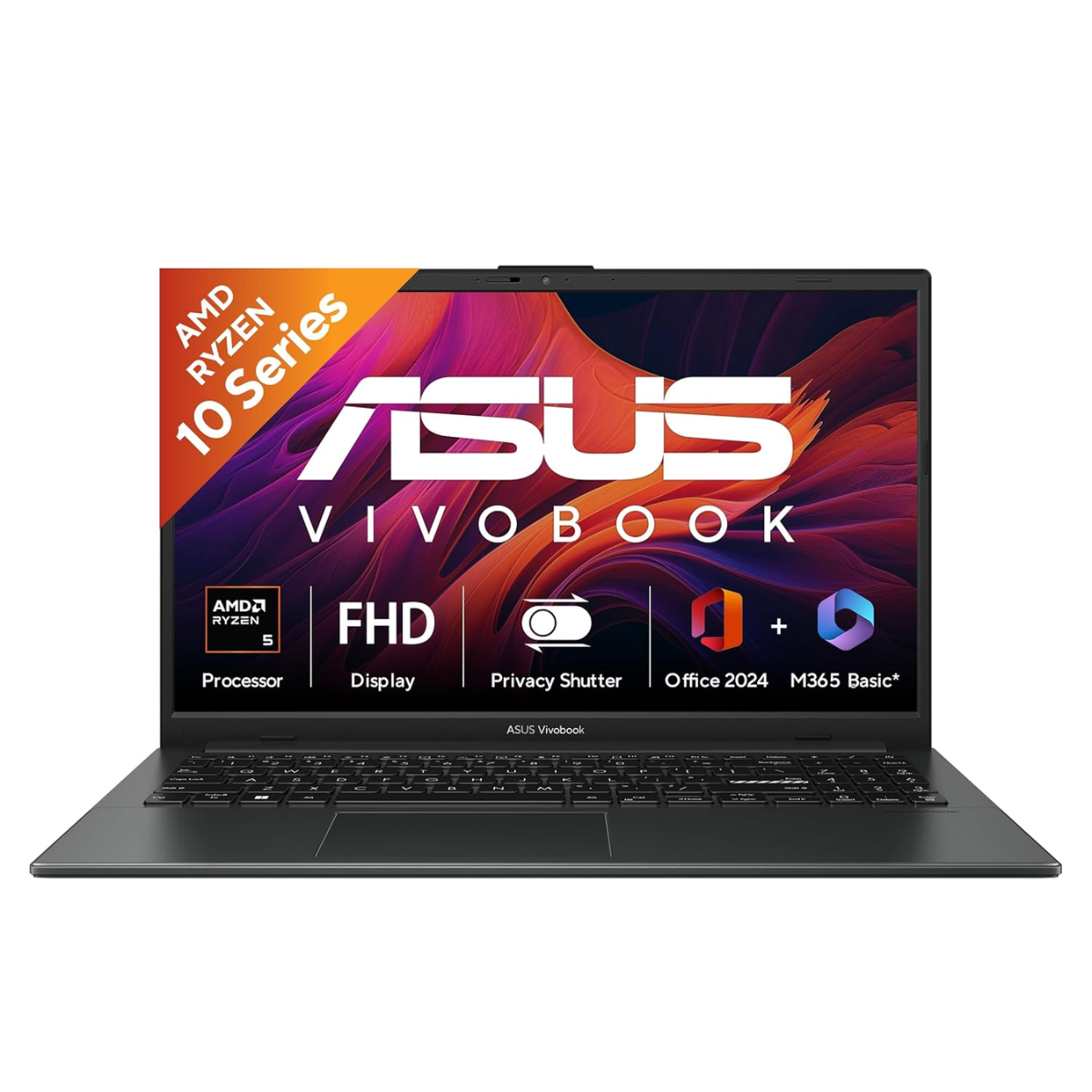 ASUS Vivobook 15 (E1504FA-BQ2116WS) – AMD Ryzen 5 Processor, 16GB DDR5 RAM, 512GB PCIe SSD, 15.6″ FHD Display, Windows 11 Home, Office Home 2024 - front view