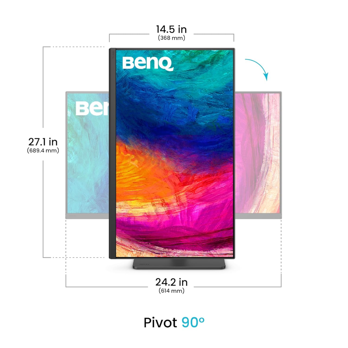BenQ Creative Pro PD2706QN 27-inch QHD 100Hz Professional Designer Monitor – IPS, HDR10, 95% P3, USB-C 90W - pivot view
