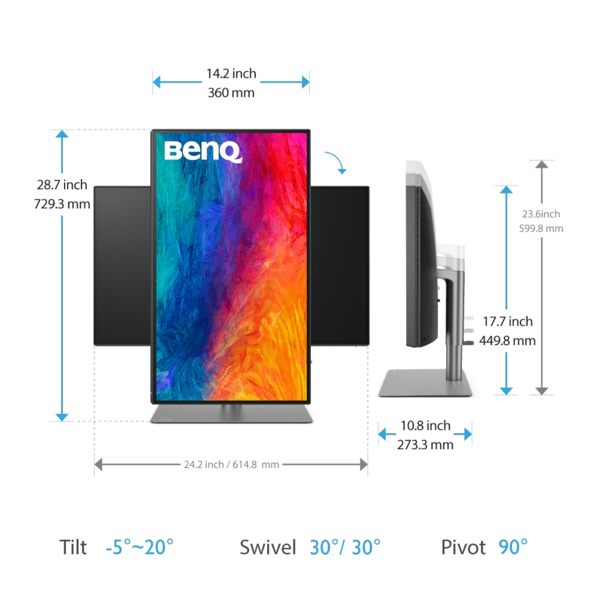 BenQ Creative Pro PD3225U 32” 4K IPS Black Professional Designer Monitor – 98% P3, Thunderbolt 4, 85W USB-C - pivot view