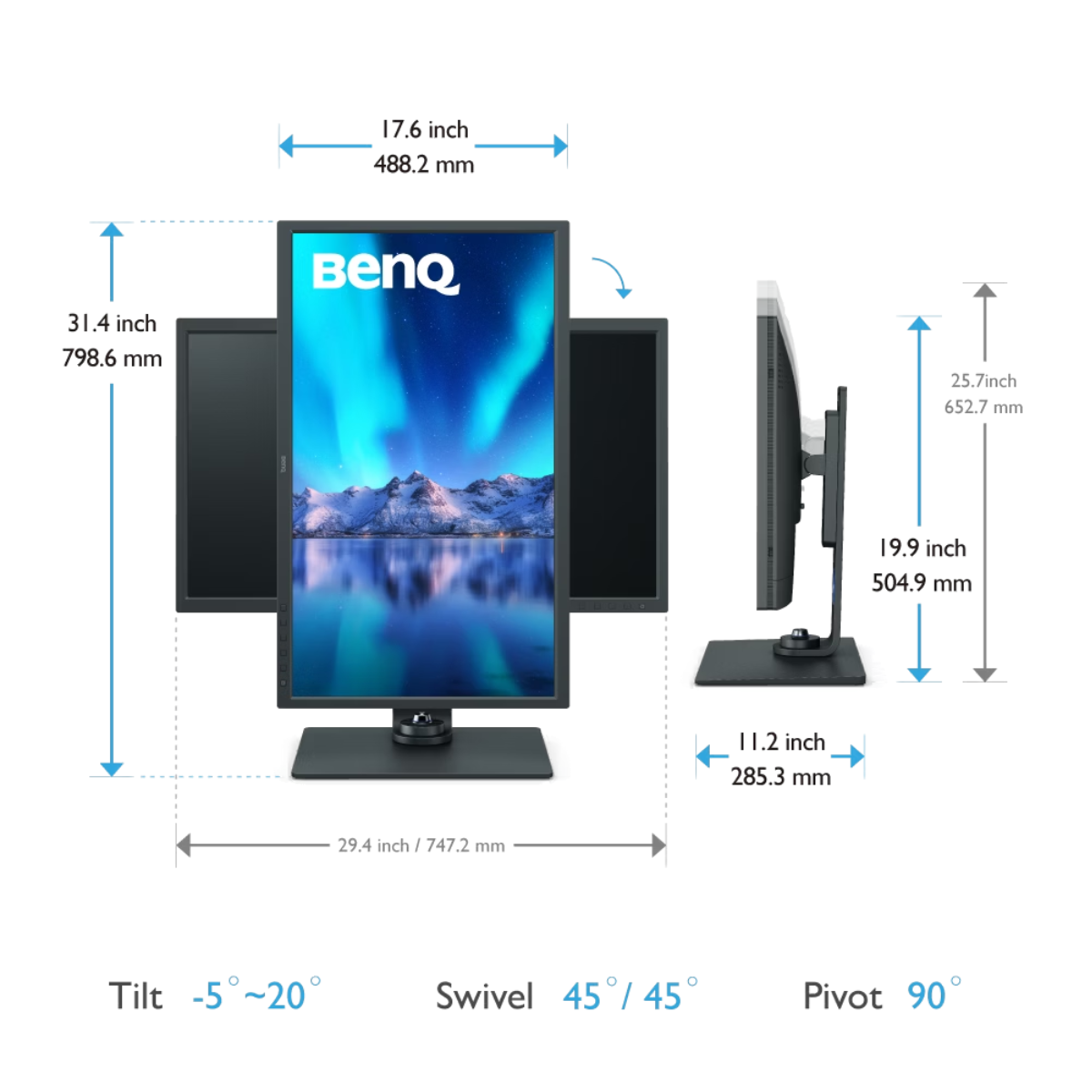 BenQ SW272Q 27” 2K AdobeRGB Professional Photographer & Videographer Monitor – 90W USB-C - side view
