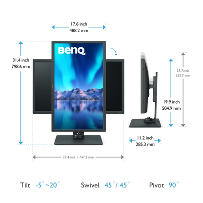 BenQ SW272Q 27” 2K AdobeRGB Professional Photographer & Videographer Monitor – 90W USB-C - side view