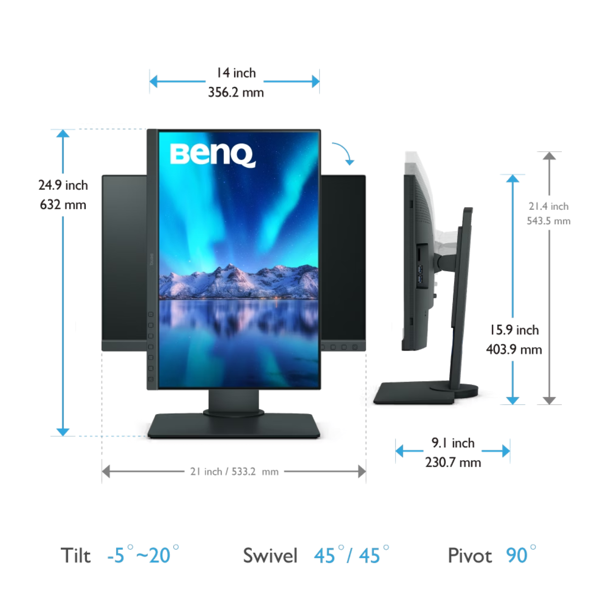 BenQ SW240 24.1” AdobeRGB Professional Photographer Monitor – IPS, 99% Adobe RGB, Hardware Calibration - tilt view